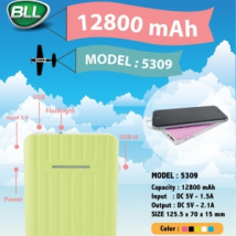[1694] PowerBank 12800mAh รุ่น 5309 "BLL" ,สีดำ ,บาง,หรู #แถมสาย Micro #สคบ #มอก (6M)